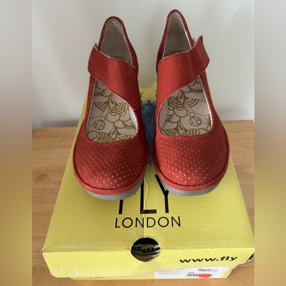 Fly London Women's Red Suede Mary Jane Wedge